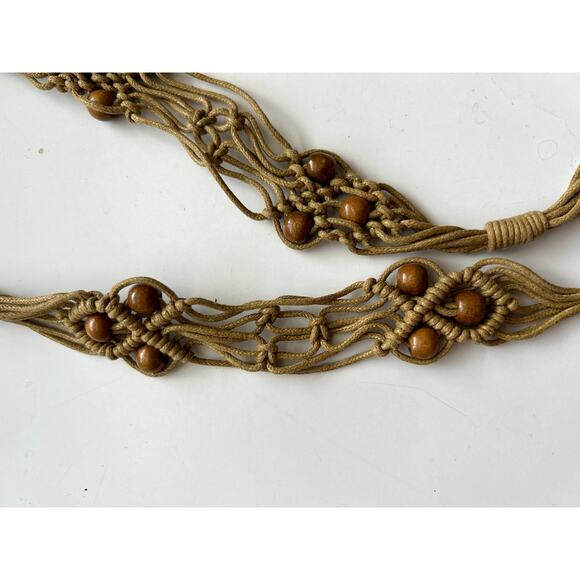 Macrame Fashion Belt Womens Brown Wooden Beads Braided Bohemian Festival Fringe - Picture 2 of 5